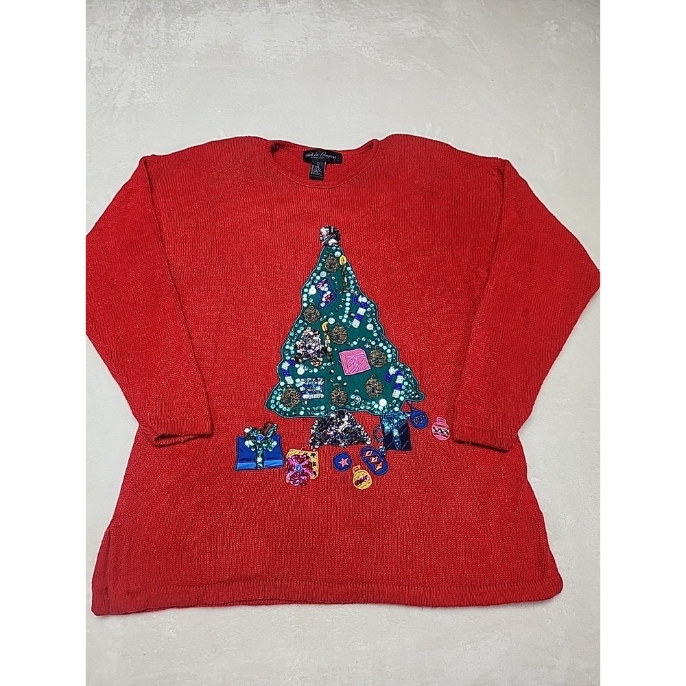 Vtg‎ Work In Progress Christmas Sweater  Red Size Large